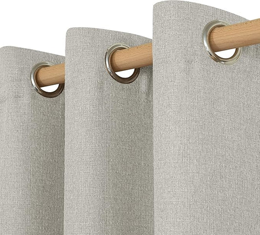 LAMIT Linen Light Filtering Curtains for Bedroom, Grommet Thermal Insulated Thick Soft Curtains Noise Reducing Window Treatment Drapes for Living Room/Kitchen, Set of 2 Panels, W52 x L90, Light Grey
