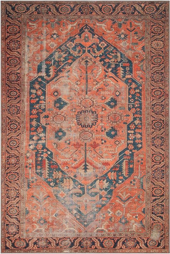 Keen Home Design 10x14 Rug - Machine Washable Area Rug with Non-Slip Backing, Ideal for Living Room, Dining Room, Bedroom - Vintage, Easy Clean, Durable, Low Pile Rug - (9'7" x 14')