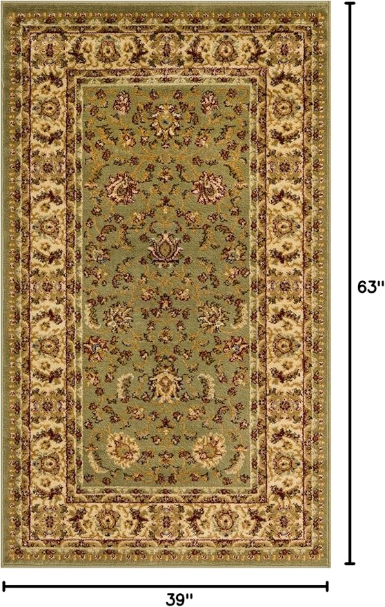 Rugs.com Aditi Collection Rug – 3' 3 x 5' 3 Green Low Rug Perfect for Living Rooms, Large Dining Rooms, Open Floorplans