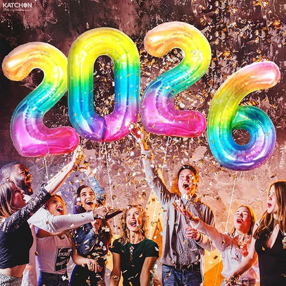 KatchOn, Large Rainbow 2026 Number Balloons - 42 Inch | 2026 Foil Balloons for New Years Decorations 2026 | Neon, Rainbow Balloon Numbers for Birthday Decorations | New Years Eve Party Supplies 2026