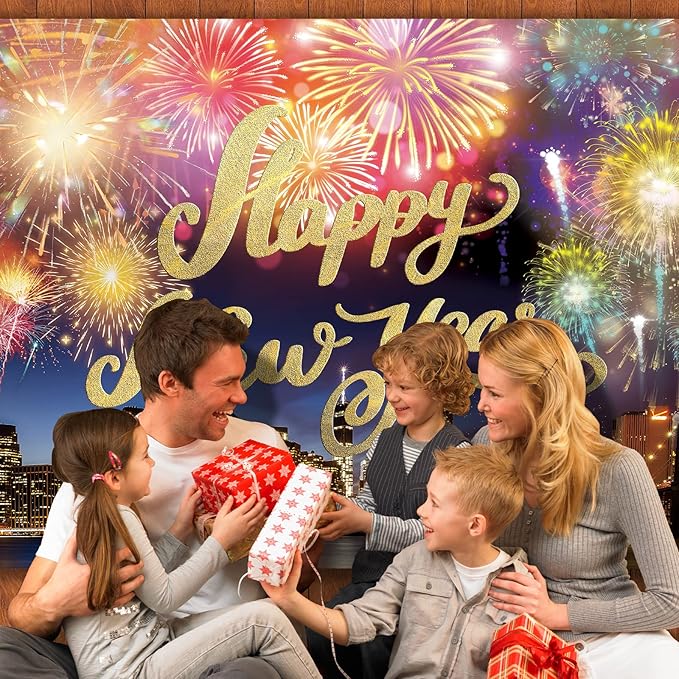 Happy New Year Backdrop,7x5FT New Year Banner 2026 Happy New Year Backdrop Party Decor New Year Eve Party Backdrop Supplies