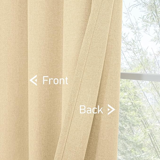 LAMIT Sand Linen Curtains for Bedroom 63 Inch Length, No See Through Grommet Privacy Window Drapes for Living Room Light Filtering Thick Curtain for Farmhouse, 2 Panels, 52 x 63 Inch