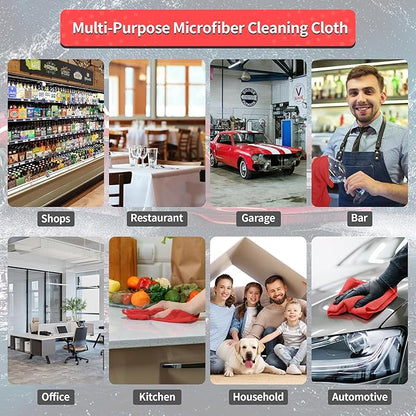HOMERHYME Shop Towels Rags, 100 Pack Microfiber Cleaning Cloth Bulk Absorbent Detailing Rags, Lint-Free Microfiber Towels for Cars, Mechanic, Shop, Garage & Housekeeping 11.5"*11.5" Red