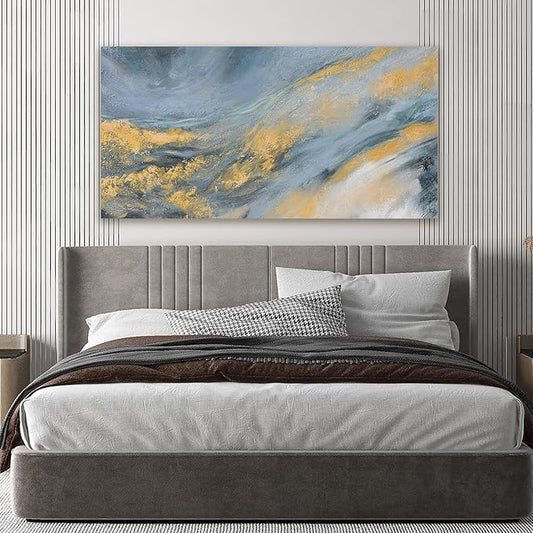 TAIJXAGSG Abstract Wall Art Decor Modern Blue Wall Art Prints Canvas Wall Art Pictures for Living Room Abstract Canvas Art Wall Decor Gold Artwork for Walls Kitchen Bedroom Office Decor 20" X 40"