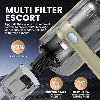 Mattress Vacuum Cleaner, Wireless Handheld Bed Vacuum Cleaner with UV-C Light, HEPA Filter and Ultrasonic Vibration, 12KPa, Suitable for Beds, Sofas, Car Seats, Carpets (Golden)