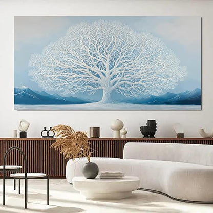Trogonup White Tree of Life Wall Art for Bedroom Large Blue Landscape Mountain Artwork for Living Room Office Home Kitchen Modern Canvas Prints Ready to Hang 29x58 Inches