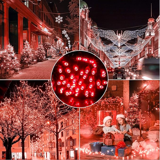 LED Christmas Lights 50 Counts, LED Christmas Light Seamless for Outdoor and Indoor, Commercial Lighting Grade, Red Light, Green Wire, 25 Feet, UL Listed