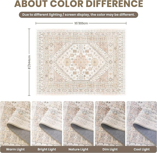 zesthome 8x10 Area Rugs for Living Room,Non-Slip Backing Washable Rugs,Vintage Large Area Rug，Stain Resistant Home Decor Rug