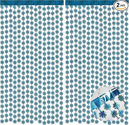 BRAVESHINE Blue Party Snowflake Backdrop - 2 Pack Hanging Foil Fringe Snow Flakes Party Streamers Curtain for Christmas Winter-Themed Frozen Birthday Bridal Shower Holiday New Year Party Decorations