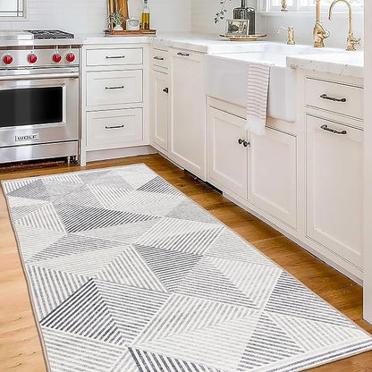 ReaLife Rugs Machine Washable Area Rug Runner - Living Room Bedroom Bathroom Kitchen Entryway Office - Padded Low Pile Stain Resistant Premium - Modern Geometric Contemporary - Miles - Gray 2'6" x 8'