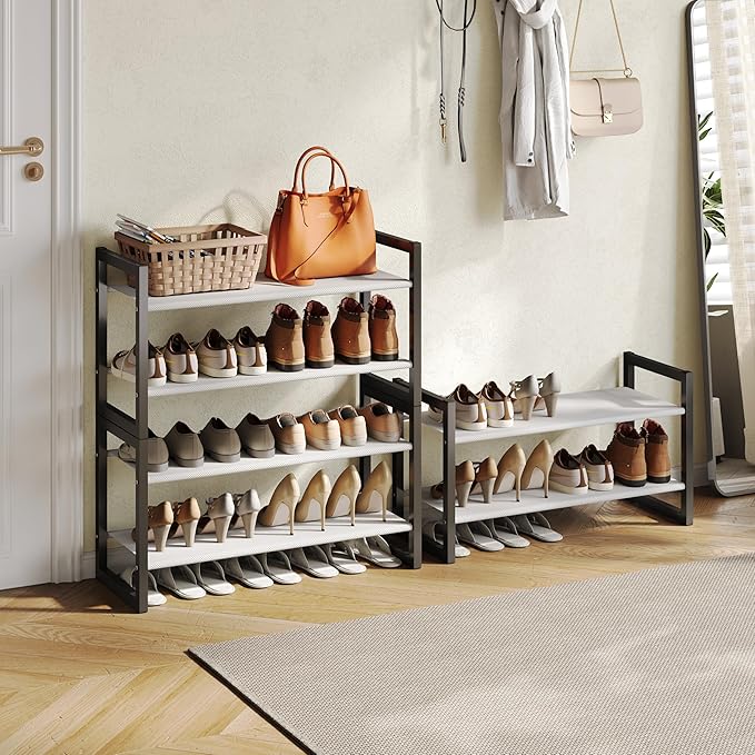 Shoe Rack for Closet & Entryway, Stackable 6-Tier Shoe Organizer, Welded Metal Frame, Semi-Assembled Fast Setup, 11.8" Deep Non-Woven Shelves, Space-Saving Shoe Storage, Black