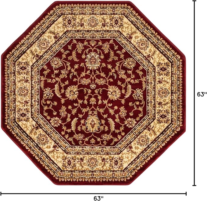 Rugs.com Aditi Collection Rug – 5' 3 Octagon Red Low Rug Perfect for Living Rooms, Kitchens, Entryways