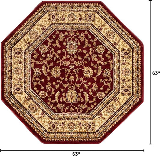 Rugs.com Aditi Collection Rug – 5' 3 Octagon Red Low Rug Perfect for Living Rooms, Kitchens, Entryways