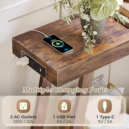 Huuger Console Table with Charging Station, USB-C Port, 2 Tiers Entryway Table, 39.4 Inch Sofa Table with Metal Legs, Entry Hallway Table with Thicker Desktop, Behind Couch Table, Rustic Brown