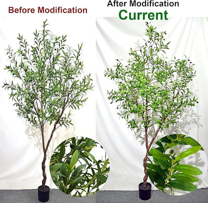 Faux Olive Tree Fake Tree Artificial Indoor 7 Feet (84 inches) Realistic Potted Silk Indoor Large Fruit for Home Offices, Living Rooms, Bedrooms, Stairs and Foyer Decor