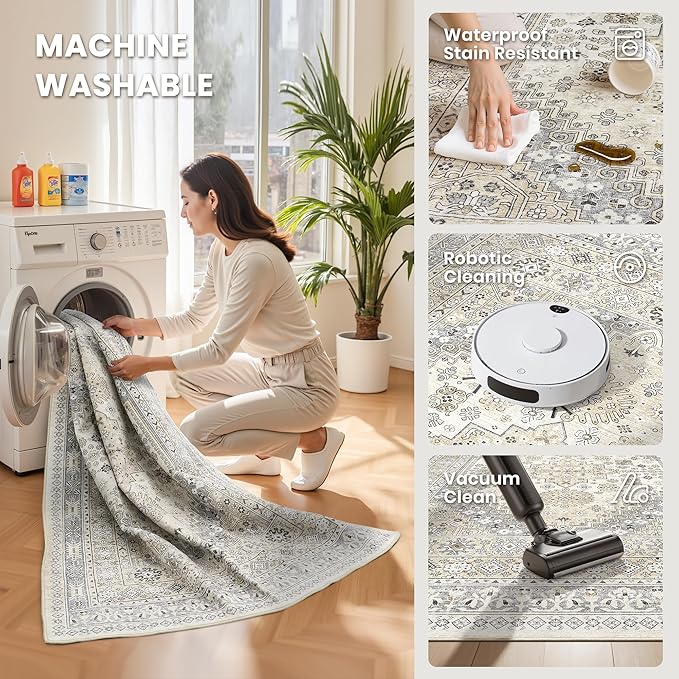 zesthome Washable Runner Rug 2.5x14 - Stain Resistant Entryway Rug,Ultra-Thin Kitchen Rugs, Anti Slip Backing Runner Rugs for Entrance Laundry Room Indoor Hallway (Beige,2.5'x14')