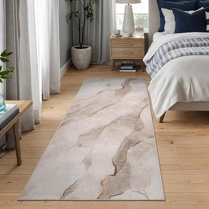 Bloom Rugs Caria Washable Non-Slip 10 ft Runner - Ivory/Gold Modern Abstract Runner for Entryway, Hallway, Bathroom, and Kitchen - Exact Size: 2'6" x 10'