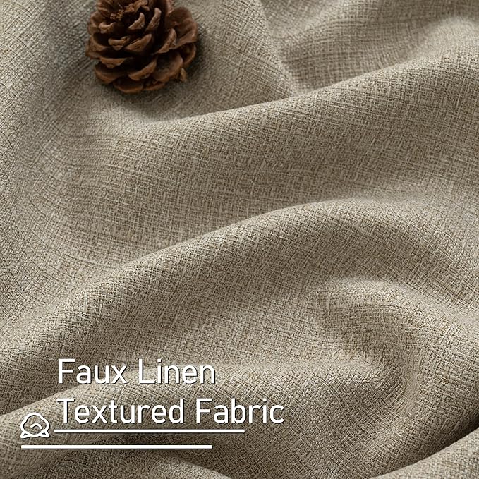 LAMIT Taupe Linen Curtains for Bedroom, 90 inches Grommet Thermal Insulated Thick Burlap Farmhouse Curtains Noise Reducing Window Treatment Drapes for Living Room, Set of 2 Panels, W52 x L90