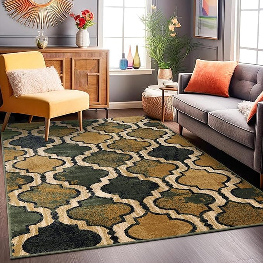 Superior Indoor Small Area Rug, Jute Backed, Perfect for Living/ Dining Room, Bedroom, Office, Kitchen, Entryway, Modern Geometric Trellis Floor Decor, Viking Collection, 4' x 6', Green