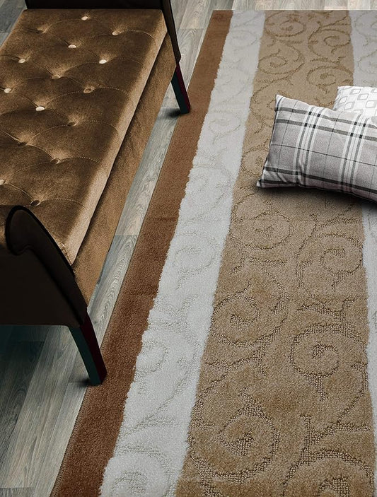 Custom Size Scroll Hallway Runner Rug Slip Resistant, 26 Inch Wide x Your Choice of Length Size, Beige, 26 Inch X 5 Feet, Sold and Priced Per Foot