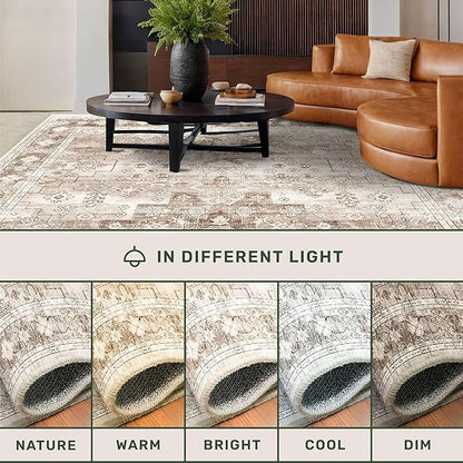 Beige Washable 2'6"x10' Extra Long Runner Rugs for Hallways, Non Slip Indoor Floor Mats for Entryway, Stain Resistant Long Floor Rug, Neutral Boho Floral Decor (2'6"x10' Beige/Latte)