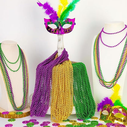 240PCS Mardi Gras Beads, Mardi Gras Beads Green Purple Gold Bulk, Metallic Round Necklaces Accessories Bulk, Necklace Costumes for Parade Throws Party Decorations Favor Supplies