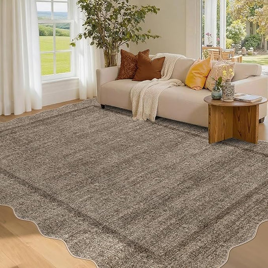 GarveeHome Scalloped Washable Area Rug 4x6 Small Entryway Rug Non Slip Modern Soft Accent Rugs for Bedroom Nursery Low Pile Stain Resistant Carpet for Office, 4 ft x6 ft