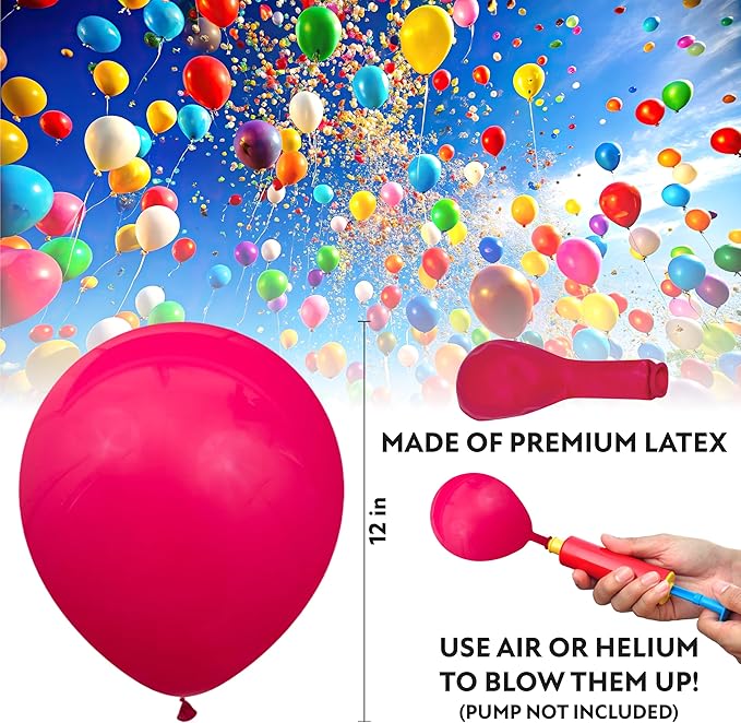 Fuchsia Balloons 50 Pack, 12 Inch Hot Pink Latex Balloons For Birthdays, Weddings, Baby Showers, Holidays