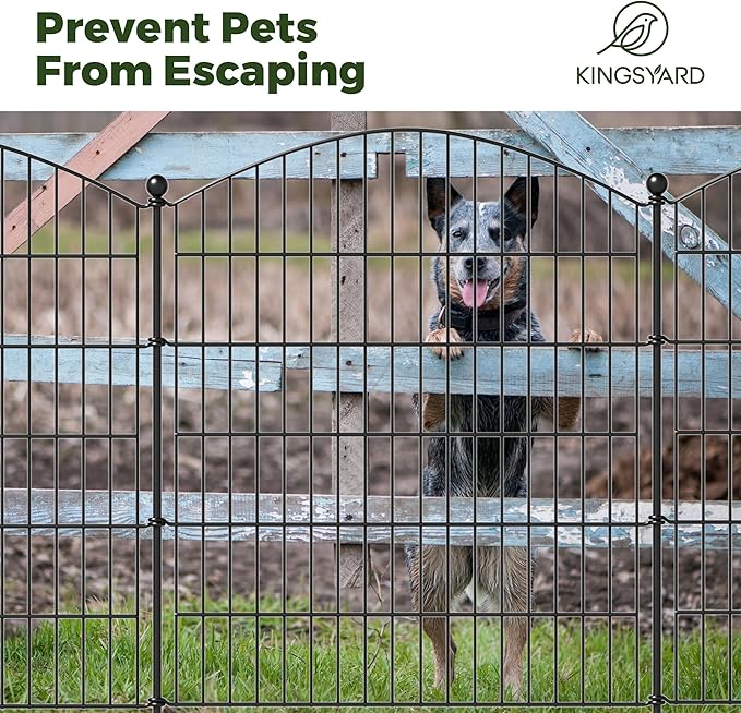 Kingsyard 10 Panels No Dig Tall Garden Fence Animal Barrier, 32in(H) x23.3ft(L) Decorative Outdoor Dog Fences for Yard Patio, Rustproof Garden Borders for Rabbits, Temporary Fencing