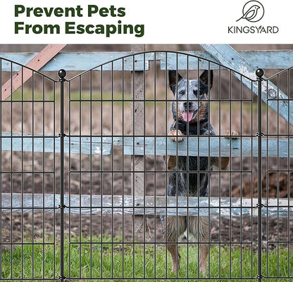 Kingsyard 32in(H) x11.6ft(L) No Dig Garden Fence Animal Barrier with Gate, 5 Panels Outdoor Dog Fences for Yard Patio, Rustproof Metal Garden Fencing for Rabbits, Temporary Fencing Stakes