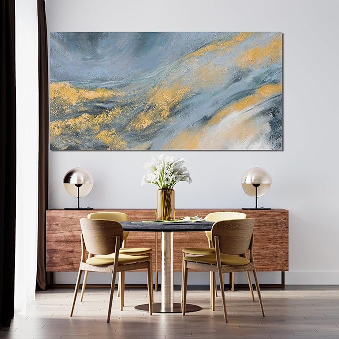 Abstract Wall Art Decor Large Modern Blue Wall Art Prints Canvas Wall Art for Living Room Abstract Canvas Art Wall Decor Gold Wall Art Decorations Artwork for Walls Kitchen Bedroom Decor 24" X 48"