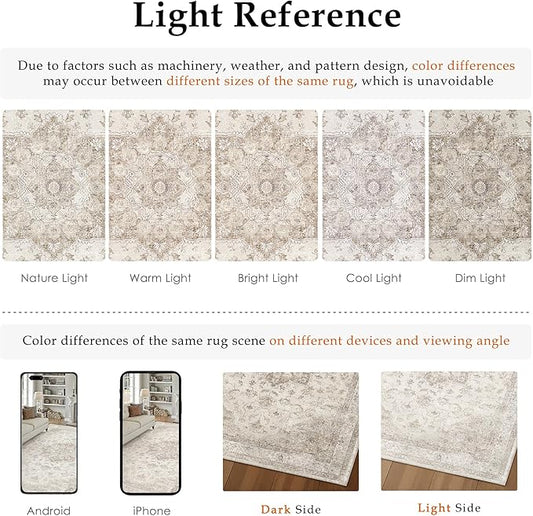 Beige Runner Rug 2'6"x10' Washable Vintage Carpet Hallway Kitchen Soft Retro Low Pile Thin Indoor Bedroom Non Slip Oriental Medallion Long Throw Rug for Bathroom Laundry Dining Room