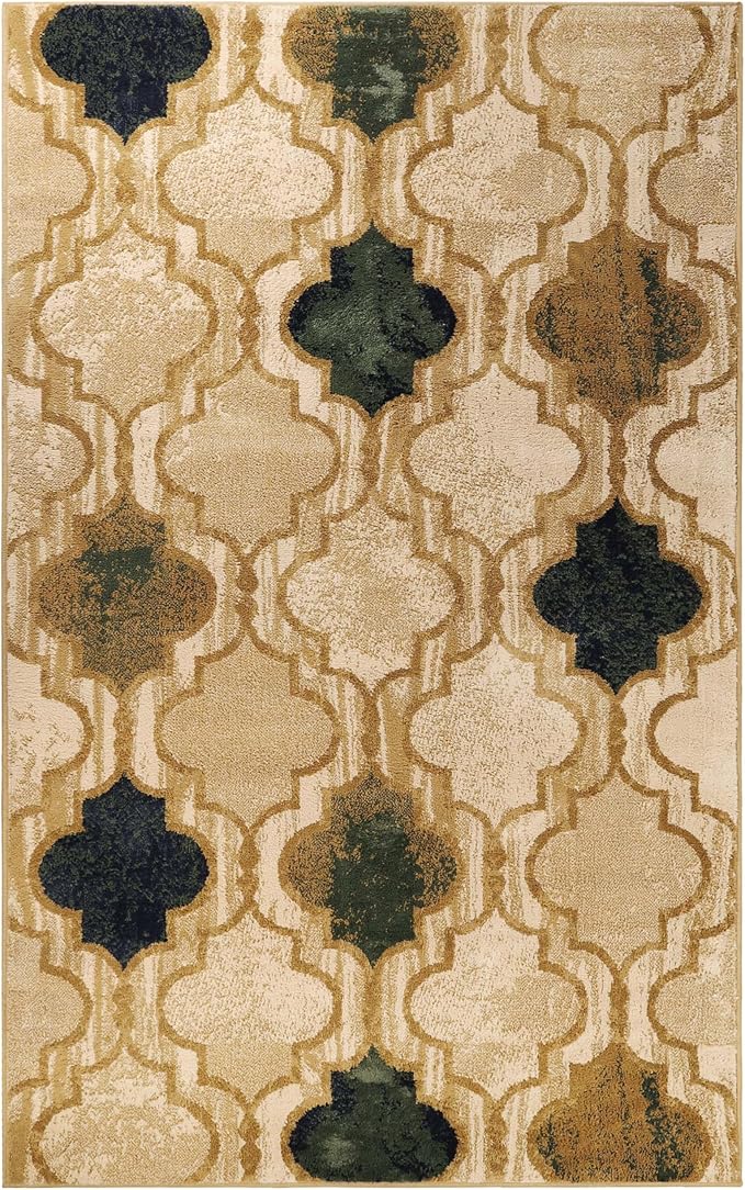 Superior Indoor Large Area Rug, Jute Backed, Perfect for Living/ Dining Room, Bedroom, Office, Kitchen, Entryway, Modern Geometric Trellis Floor Decor, Viking Collection, 8' x 10', Cream
