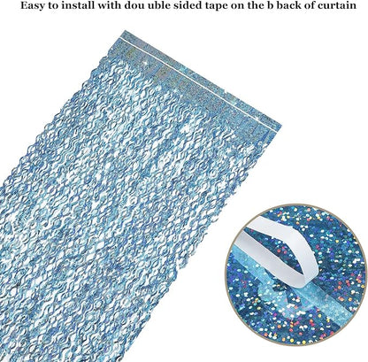 3 Pack 3.3 ft x 6.6 ft Tinsel Foil Fringe Curtain Blue - Foil Fringe Backdrop Wall Curtains for Baby Shower,Mermaid,Under The Sea,Ocean,Frozen Party Decorations