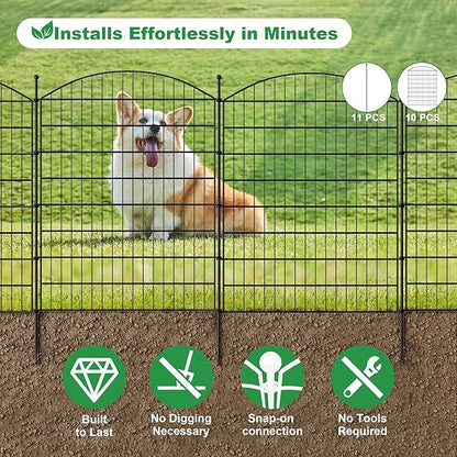 40 in(H) x24 Ft(L) No Dig Heavy Duty Metal Fence - 10 Panels Thick Rust-Resistant Decorative Fence Posts for Yard Security, Garden, Lawn, Farm and Poultry (Black)