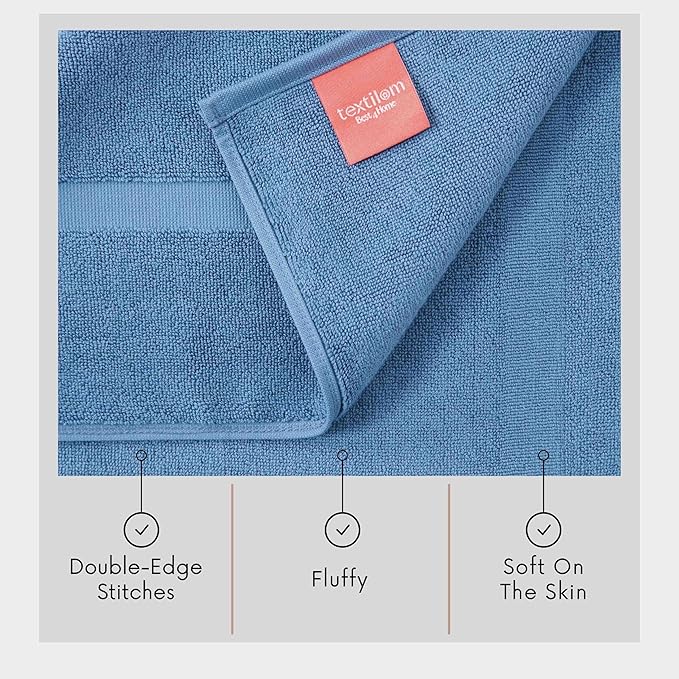TEXTILOM Luxury 2 Pack Banded Cotton Bath Mats for Bathroom Floor [ Hotel, Spa, Tub, Shower Bath Mat Floor Towel Set ], Machine Washable & Soft & Absorbent & Quick Dry (20''x34'')- Blue