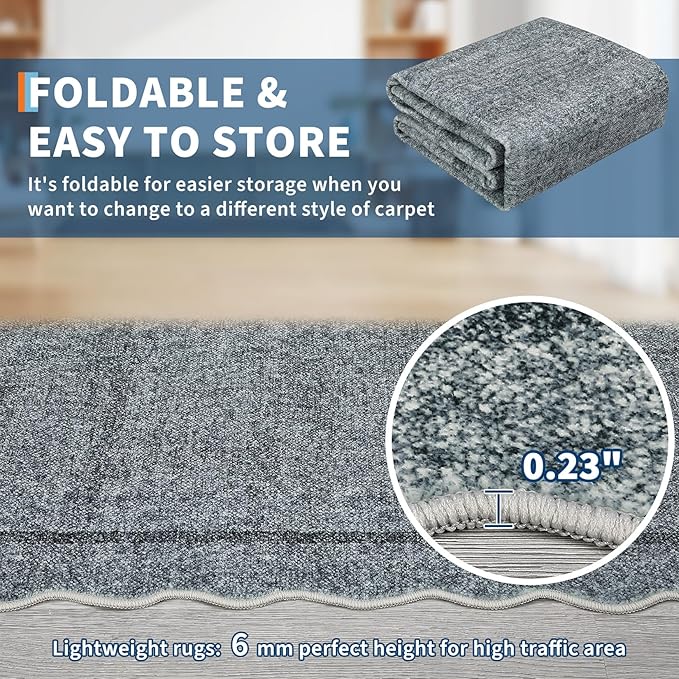 GarveeHome Scalloped Washable Runner Rugs 2x6 Rug Runner Modern Non Slip Kitchen Rugs Indoor Entryway Rug Farmhouse Soft Bath Mat Stain Resistant Carpet for Bedroom Hallway Laundry 2 ft x6 ft Grey