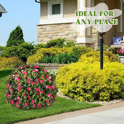 24 Artificial Topiary Ball Tree with Flower Set of 2,Outdoor Fake Topiary with Ground Spike,UV Resistant Faux Artificial Plant Bushes for Indoor Outdoor Front Porch Garden Decor (Pink & White)