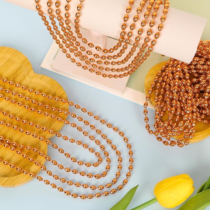 24PCS Orange Bead Necklace, Metallic Oval Orange Mardi Gras Beads, Aesthetic 32" Necklaces Bulk Costume Beaded for Festival Parade Throw Accessories for Halloween Wedding Celebrations Decorations