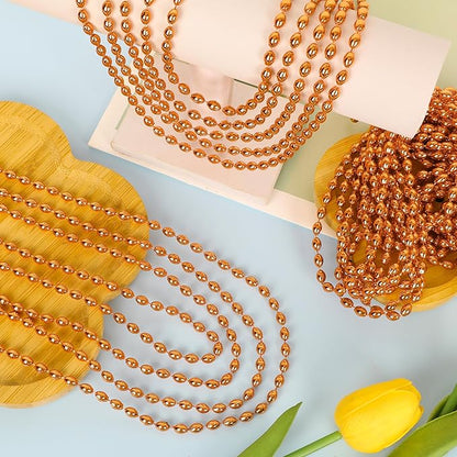 24PCS Orange Bead Necklace, Metallic Oval Orange Mardi Gras Beads, Aesthetic 32" Necklaces Bulk Costume Beaded for Festival Parade Throw Accessories for Halloween Wedding Celebrations Decorations