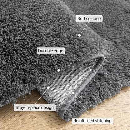 Amazon Basics Fluffy Washable Area Rug, Shaggy Carpet for Living Room, Bedroom, 8' W × 10' L, Dark Gray