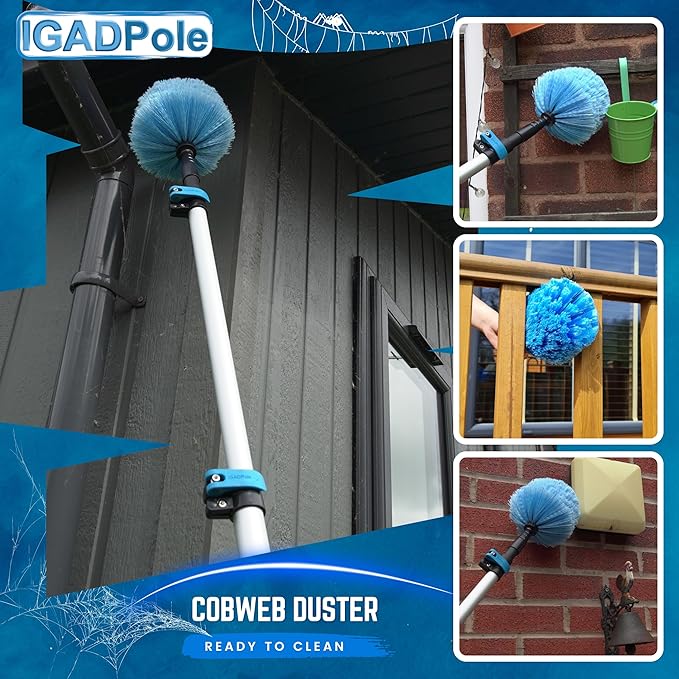 24ft IGADPole Washing Kit: Water-fed Brush, Cobweb Duster and 10” Squeegee and Soap Dispenser, with 6-Stage Telescoping Pole 5-24ft Pole