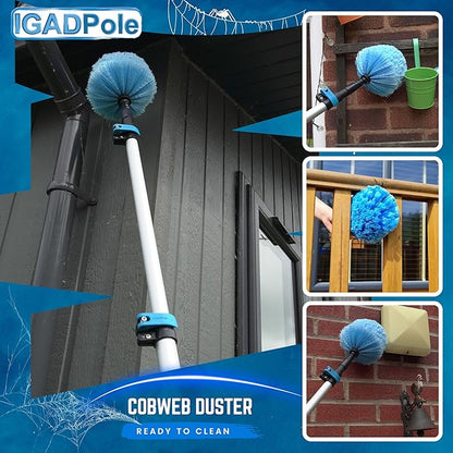 IGADPole Washing Kit: Water-fed Brush, Cobweb Duster and 10” Squeegee and Soap Dispenser, with 5-Stage Telescoping Pole 5-20ft Pole