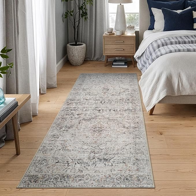 Bloom Rugs Caria Washable Non-Slip 12 ft Runner - Ivory/Gray/Caramel Traditional Runner for Entryway, Hallway, Bathroom, and Kitchen - Exact Size: 2'6" x 12'