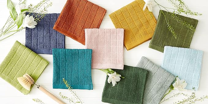 DII Basic Terry Collection Solid Windowpane Dishcloth Set, 12x12, Cinnamon, 6 Count