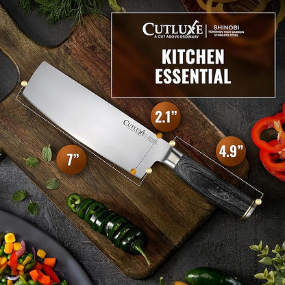 Cutluxe Nakiri Knife – Ultra Sharp 7" Vegetable Japanese Knife for Chopping, High Carbon Stainless Steel Blade, Full Tang Pakkawood Handle – Shinobi Series