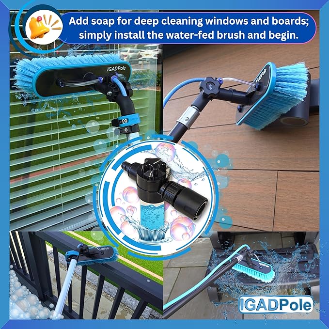 IGADPole Washing Kit: Water-fed Brush with Soap Dispenser, Cobweb Dusters, with 4-Stage Telescoping Pole 5-17ft Pole/Window and Dusting Cleaning Kit