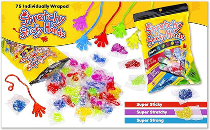 75 Pcs Bulk Sticky Hands for Kids - Slappy Slap Little Small Hands Sticky Toy - Goodie Bags Stuffers Party Favors for Birthday, Treasure Box, Hand Game 4-8, 8-12 - Easter Basket Fillers