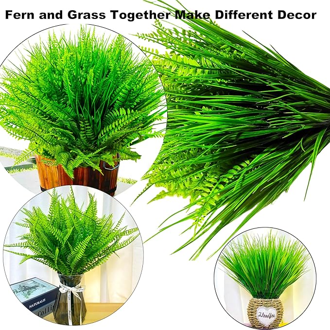 22 Bundles Artificial Plants Outdoor, Fake Plants UV Resistant Artificial Boston Ferns Faux Plants Plastic Greenery, Realistic Artificial Fake Outdoor Flowers for Home Porch Garden Window Box