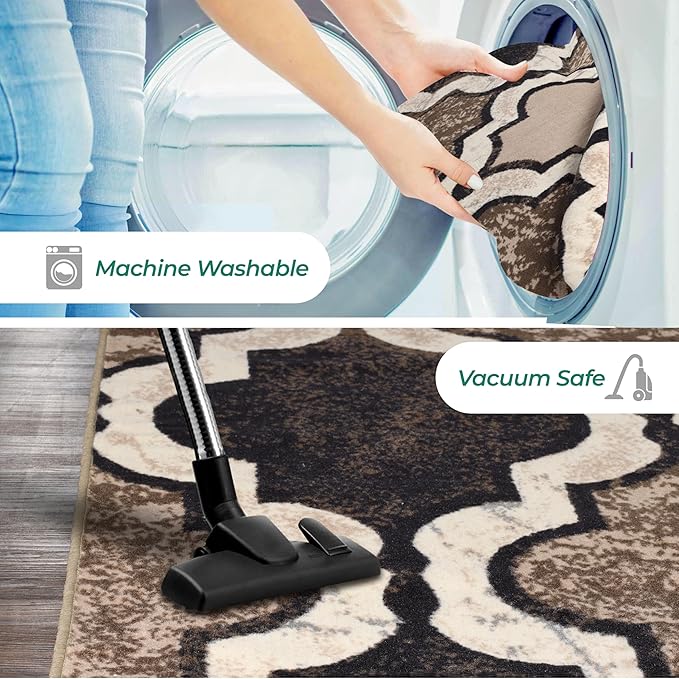 SUPERIOR Indoor Runner Area Rug for Kitchen, Bedroom, Living Room, Entryway, Hallway with Non-Slip Backing, Washable, Perfect for Hardwood Floors- Viking Modern Trellis Design, 2.7 ft. x 6 ft., Ivory